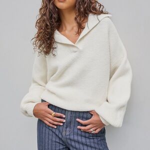 Dreamers by Debut Collared Dolman Sleeve Sweater Cream M/L